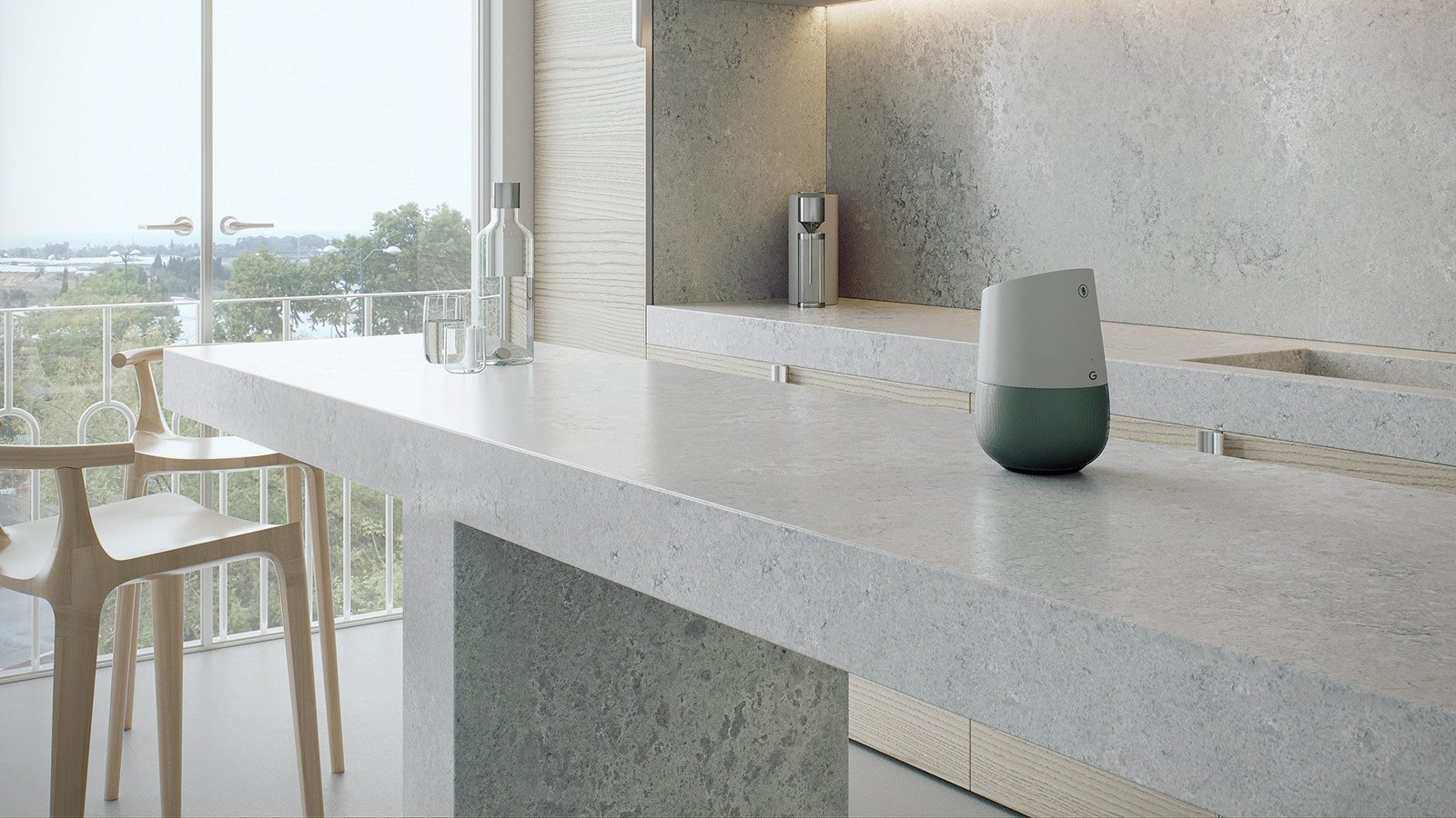 Airy Concrete quartz countertop installed