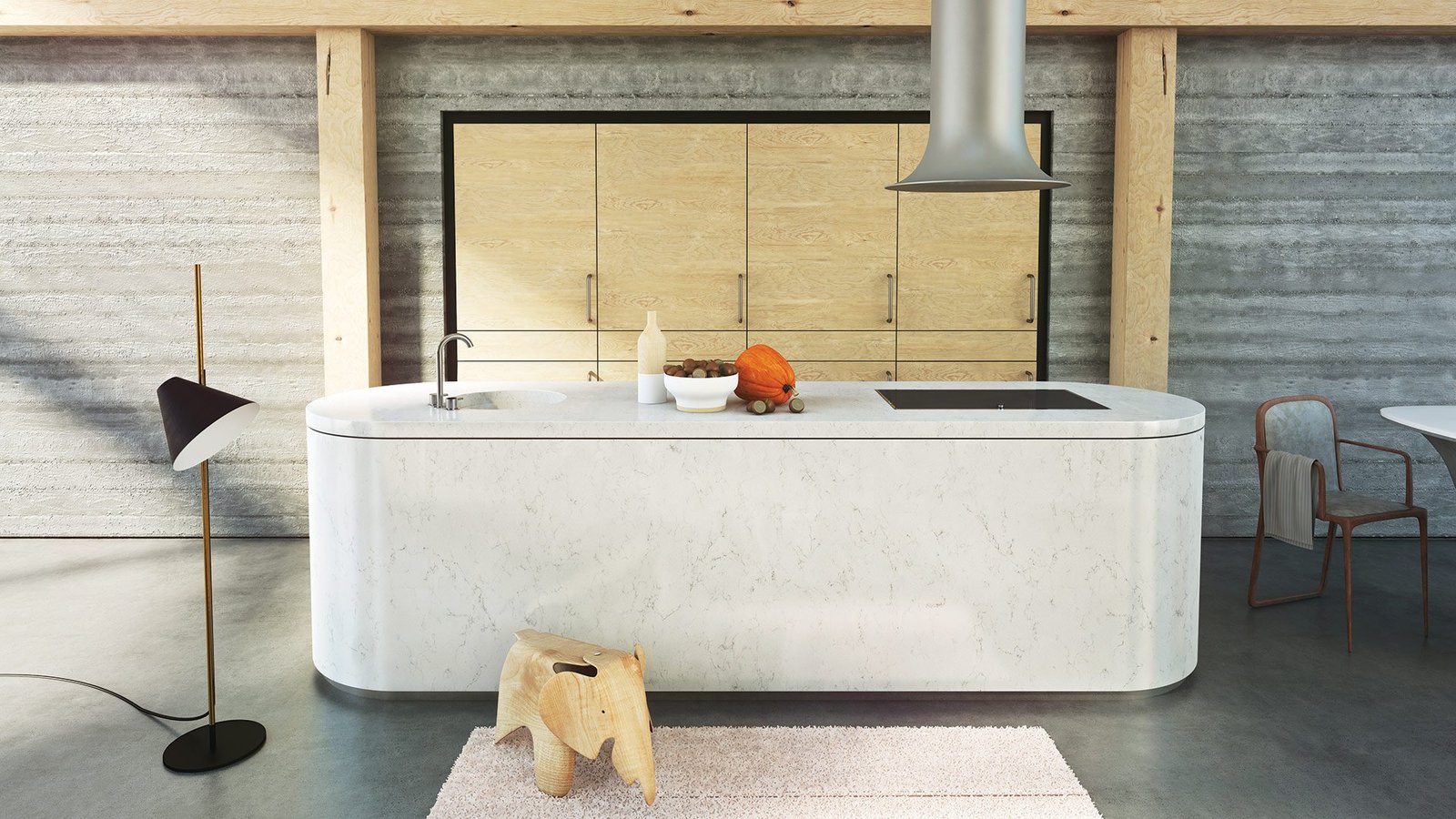 Frosty Carrina quartz countertop installed