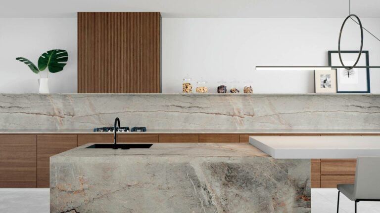 Striata porcelain countertop installed