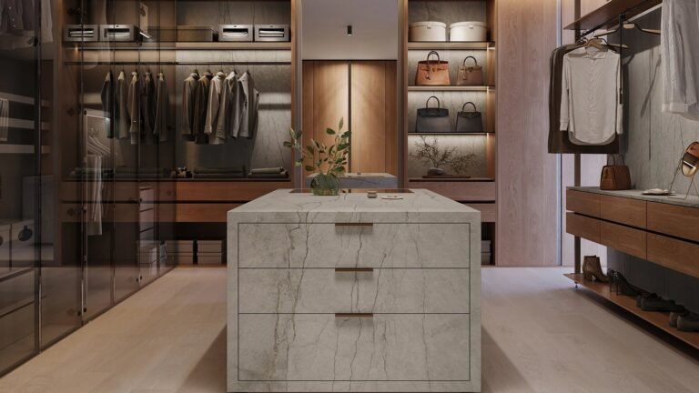 Striata porcelain countertop installed