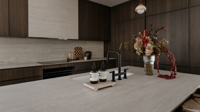 Travertino White porcelain countertop installed